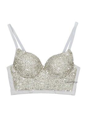 Handmade Rhinestone Diamond Push Up Bustier Crop Top Corset Bra